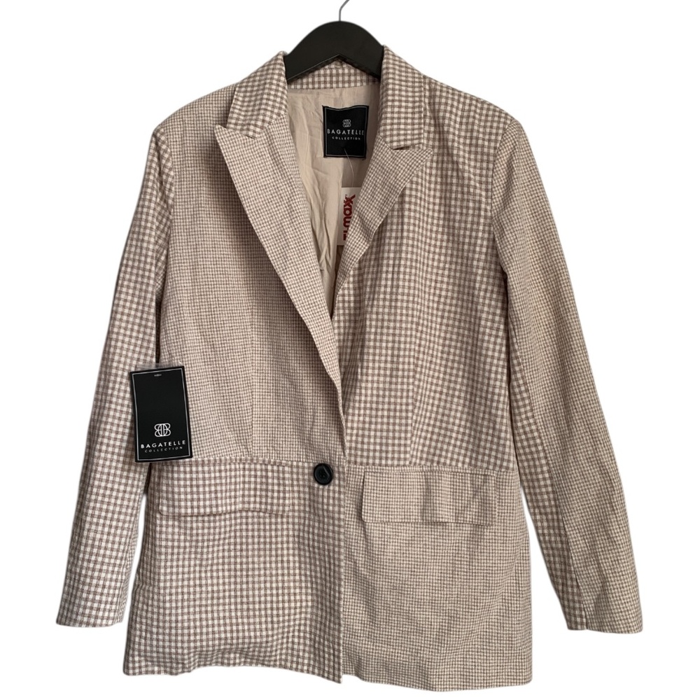 NWT Bagatelle Women's Oversized Blazer Size Medium Tan Cotton Blend - Picture 2 of 8
